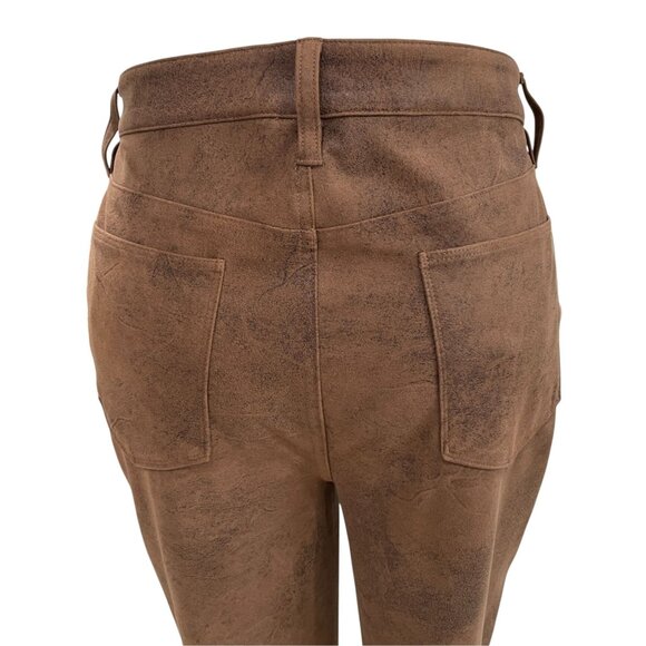 Chicos Faux Suede Brown Pants 2R Neutral Fall Western Rustic Soft Stretch Fall - Picture 8 of 9